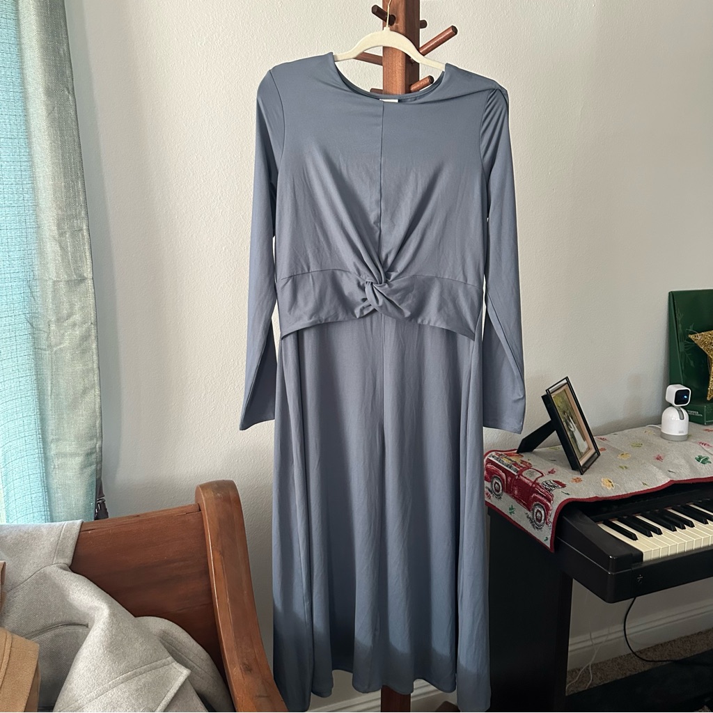 A New Day Slate Blue Long-Sleeve Knot-Front Midi Dress